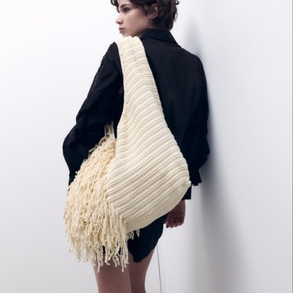Zara Frayed Cotton Bucket Bag
